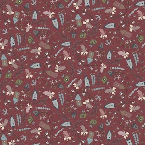 Quilting Patchwork Sewing Fabric Fairy Garden Birdhouses Red 50x55cm FQ