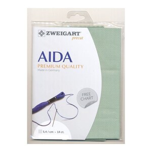 Zweigart Cross X Stitch Aida Cloth 14 Ct Celedon Apple Green 36x48cm Fabric