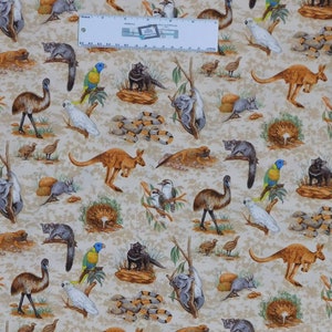 Patchwork Quilting Sewing Fabric Assort Aussie Animals 50x55cm FQ