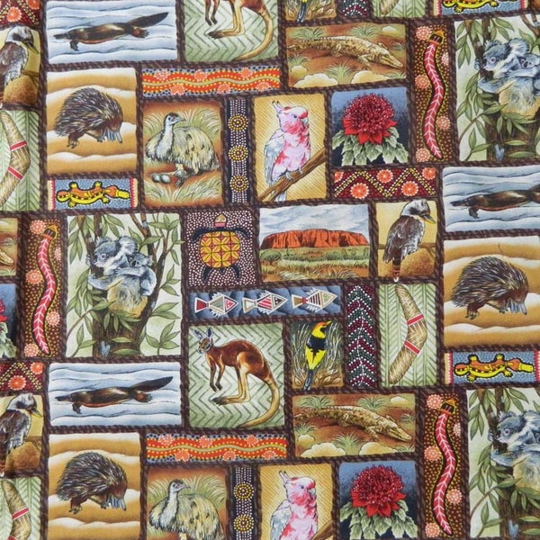 Quilting Patchwork Sewing Fabric Australian Animals Material 50x55cm FQ New