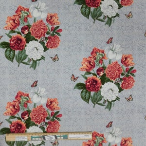 Quilting Patchwork Cotton Sewing Fabric Grey Floral B 1 Meter