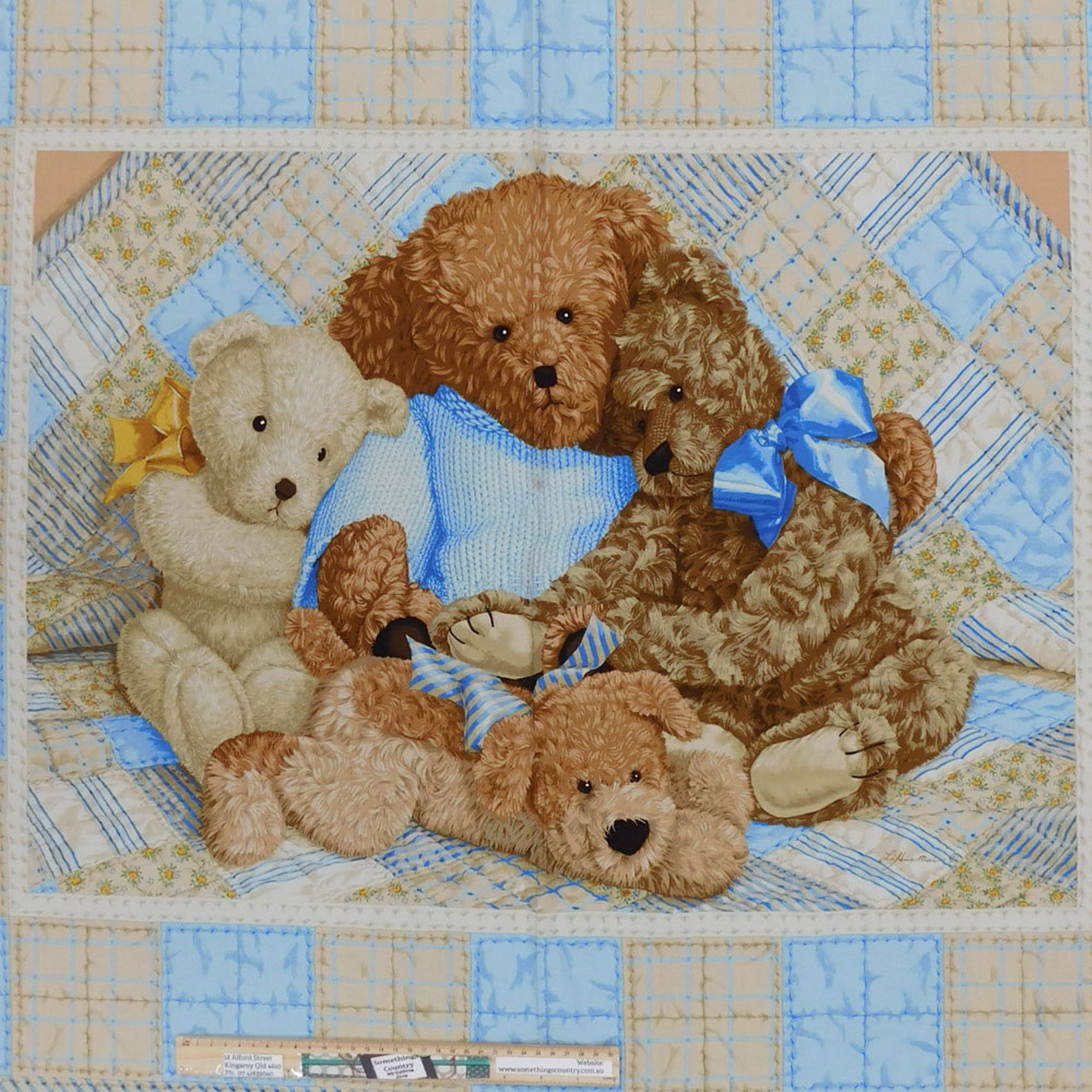Patchwork Quilting Sewing Fabric Blue Teddy Bear Panel Etsy
