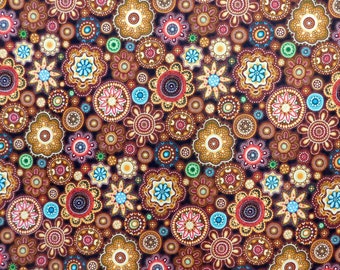 Quilting Patchwork Sewing Fabric Gondwana Mandala Brown 50x55cm FQ