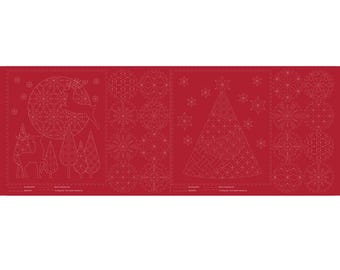 Tela de patchwork para costura Sashiko Christmas Red Panel 52 x 110 cm