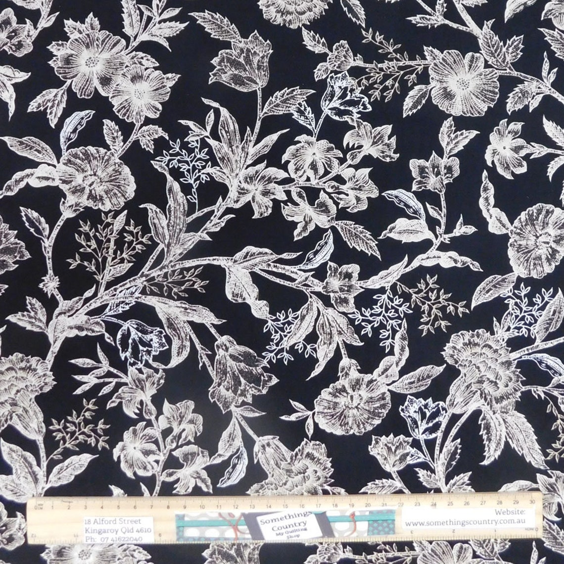 Quilting Patchwork Sewing Fabric Black Floral 50x55cm FQ Etsy