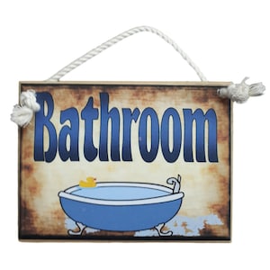 Country Printed Quality Wooden Room Door Sign Bathroom Plaque