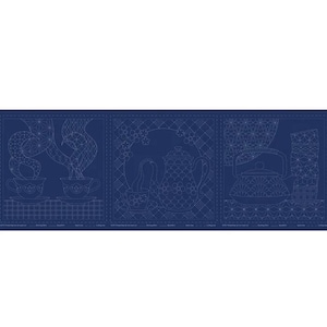 Patchwork Sewing Fabric Sashiko Teatime Navy Printed Panel 50x137cm
