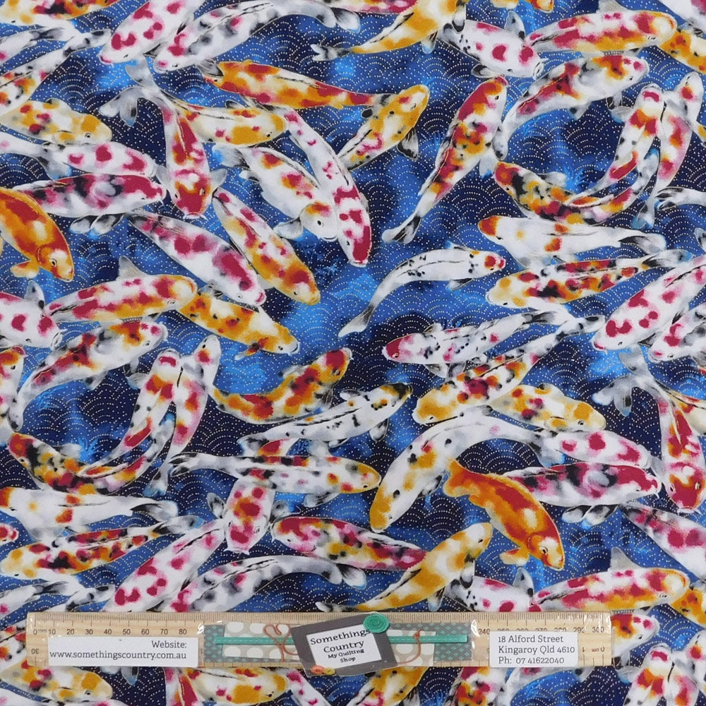 Patchwork Quilting Sewing Fabric Japanese Koy Fish Allover 50x55cm FQ
