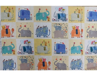 Patchwork Quilting Sewing Elephant Joy 45x110cm Fabric Panel