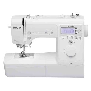 May include: A white Brother Innov-is A16 sewing machine. The machine has a digital display, a large dial, and various buttons and settings. The Brother logo is visible on the front of the machine.