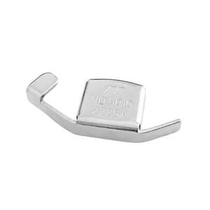 May include: A silver sewing machine foot with a curved design. The foot features a rectangular top with the text "NO.9010 2225A" and a curved, angled base. It is designed for use in sewing projects.