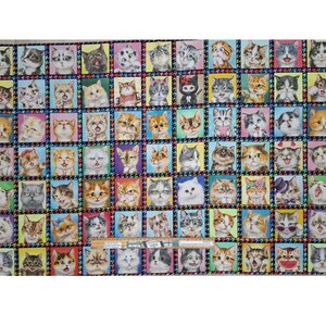 May include: A fabric panel with a grid of cat portraits. Each cat is framed in a colourful square, with various breeds and expressions. The background has a black and white houndstooth pattern.