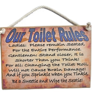 Country Printed Quality Wooden Sign Our Toilet Rules Plaque