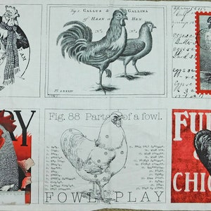 Patchwork Quilting Sewing Fabric Fowl Play Rooster Large Panel 60x110cm