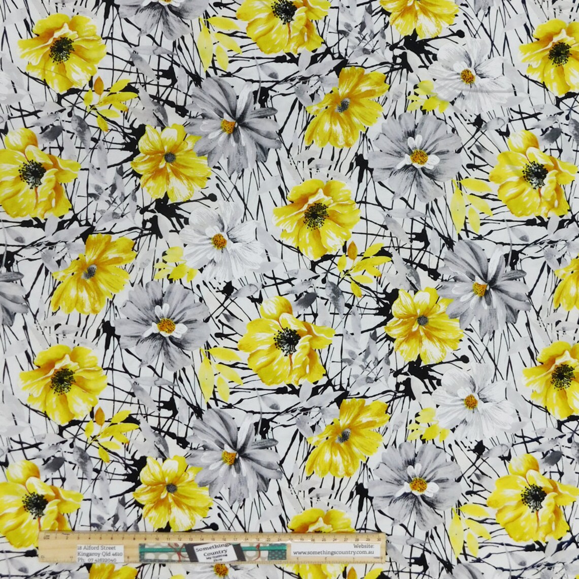 Quilting Patchwork Sewing Fabric Yellow Flowers on White Etsy