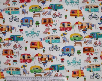 Quilting Patchwork Cotton Sewing Fabric Getaway Caravan 50x55cm FQ