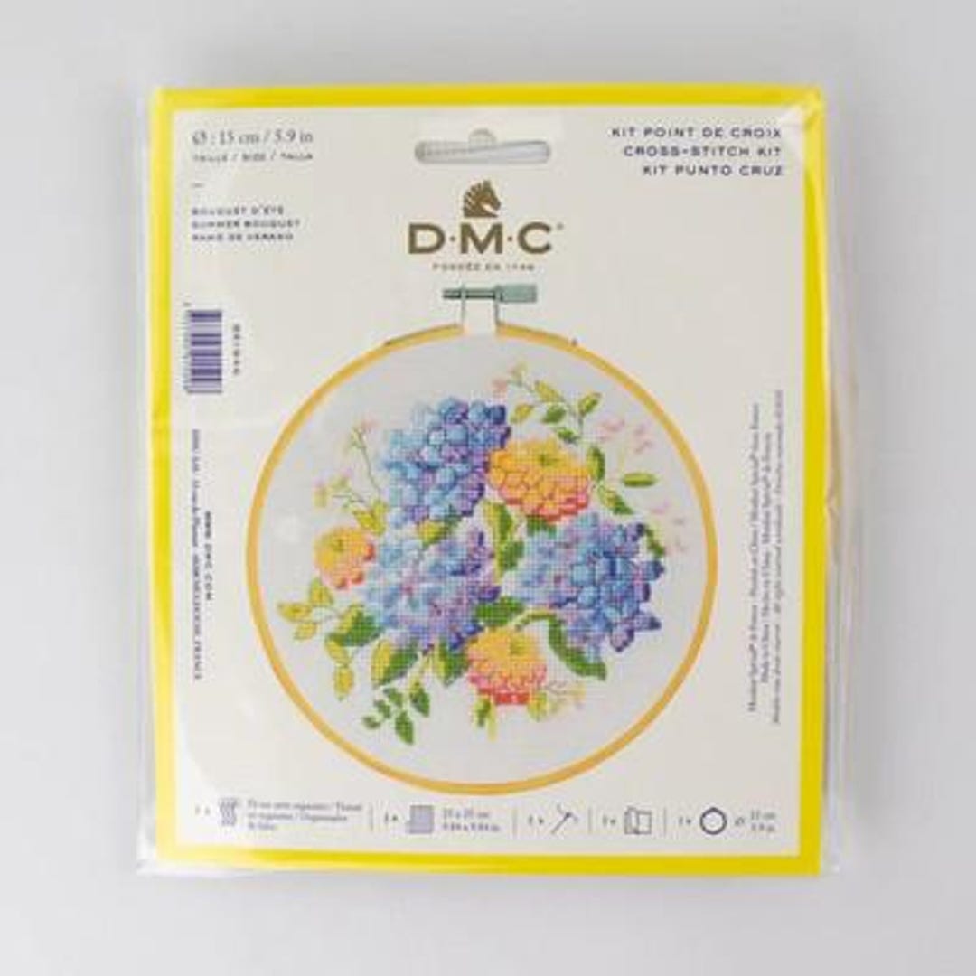 DMC Complete Cross Stitch Kit Summer Bouquet Floral Embroidery 15cm ...