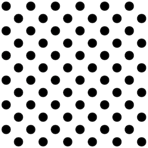May include: A repeating pattern of black polka dots on a white background. The evenly spaced dots are circular and of uniform size, creating a classic design. This pattern is suitable for various applications.