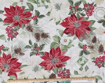 Quilting Patchwork Sewing Fabric RED and WHITE XMAS FLOWERS 50x55cm FQ New Quilting Patchwork Sewing Fabric RED and WHITE XMAS FLOWERS 50x55cm FQ New