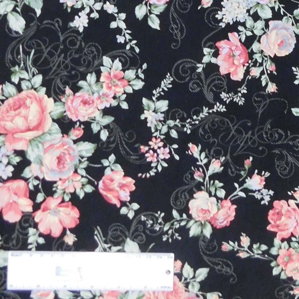 Quilting Patchwork Sewing Fabric Floral Promise Black Large Etsy
