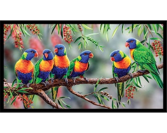 Patchwork Quilting Sewing Fabric Australian Lorikeets Panel 59x110cm
