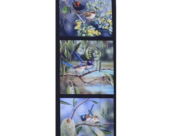 Patchwork Quilting Blue Wrens A Australian Panel 40x110cm Fabric