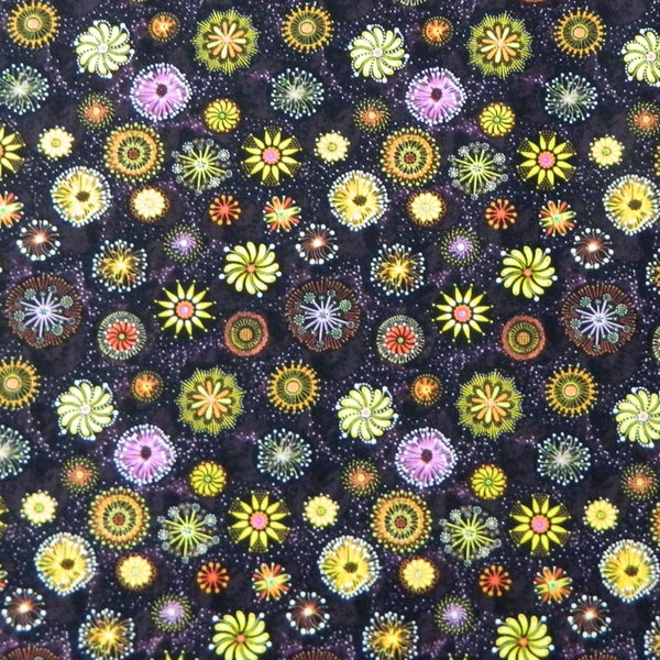 Patchwork Quilting Fabric Goanna Walkabout Starburst Yellow Aboriginal FQ 50X55cm
