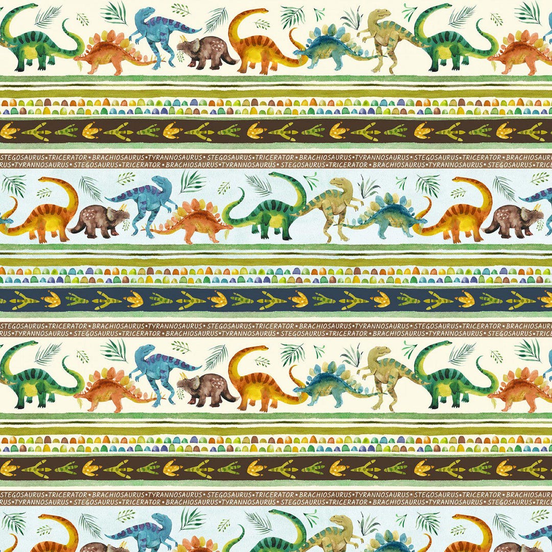 Quilting Patchwork Sewing Fabric Wild Ones Dinosaurs Border 50x55cm FQ ...
