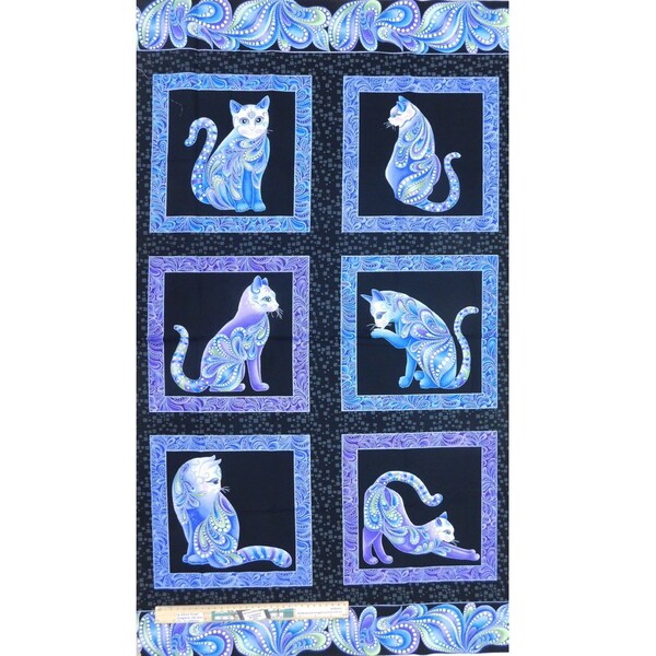 Patchwork Quilting Sewing Fabric Catitude Blues Panel 61x110cm