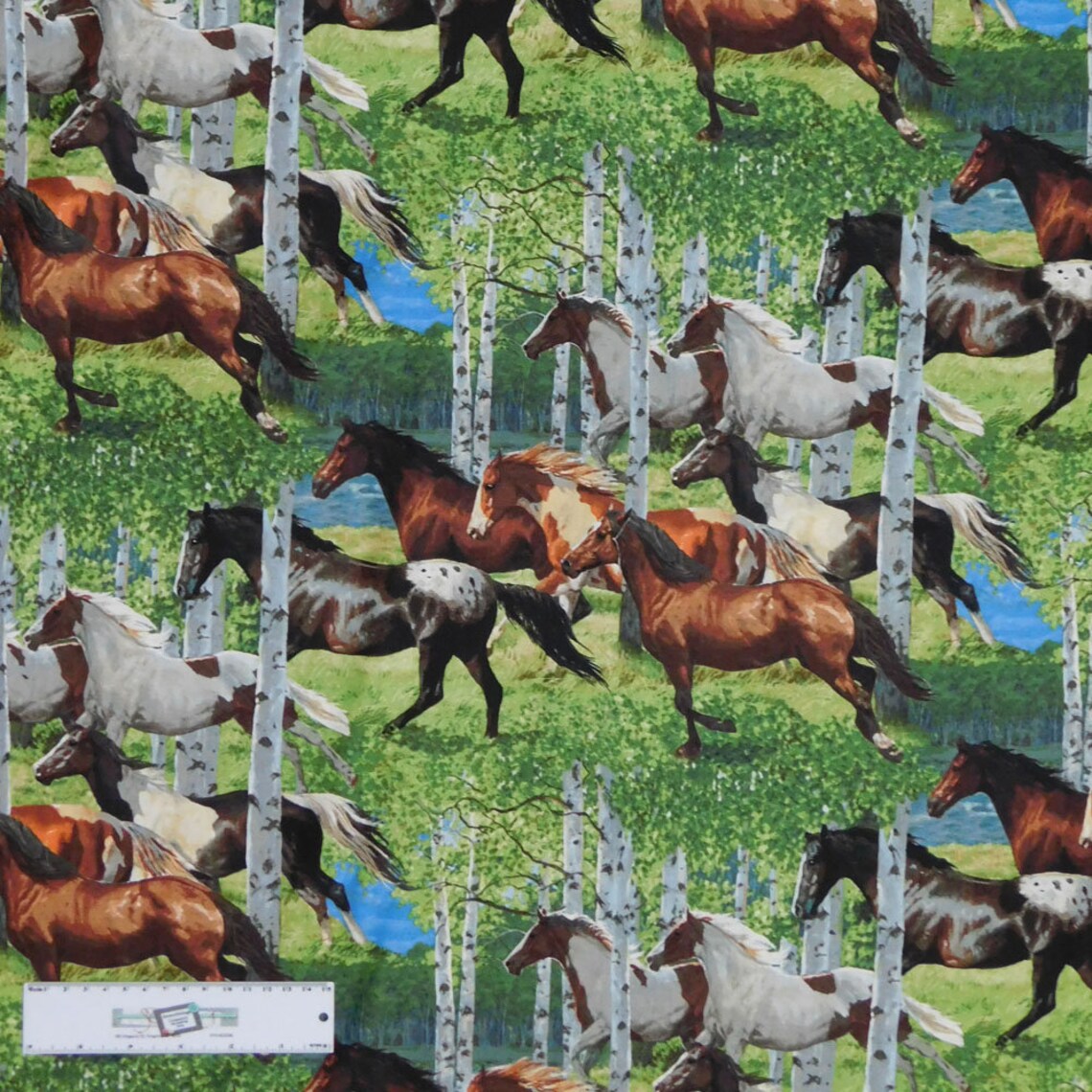 Patchwork Quilting Sewing Fabric Horses in the Woods Allover Etsy