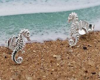 Petite Sterling Silver Shiny Seahorse Stud Earrings