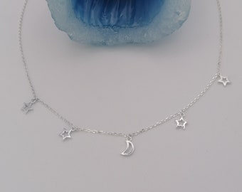 Silver Moon and Stars Charm Necklace