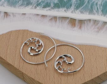 Sterling Silver Spiral Wave Hoop Earrings