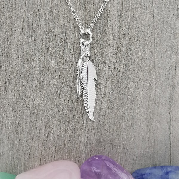 Pendentif double plume en argent sterling