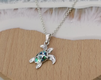 Sterling Silver Turtle Necklace, Decorated with  Shell