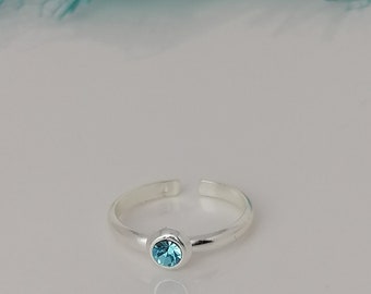 Sterling Silver Toe Ring with Aquamarine Crystal Glass