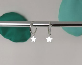 Sterling Silver Star Hoop Earrings