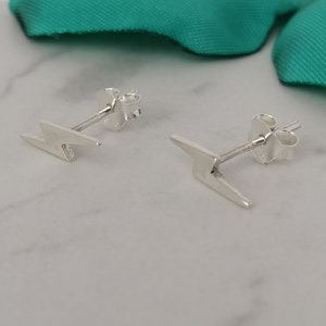 Sterling Silver Lightening Bolt Ear Stud Earrings