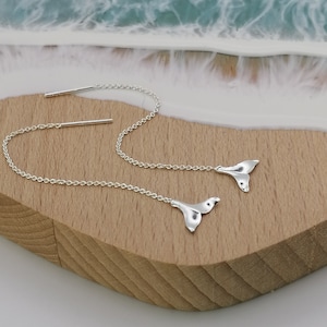 Sterling Silver Whale Tail Threader Earrings