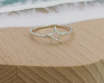 Sterling Silver Open Star Ring, Stacking Ring