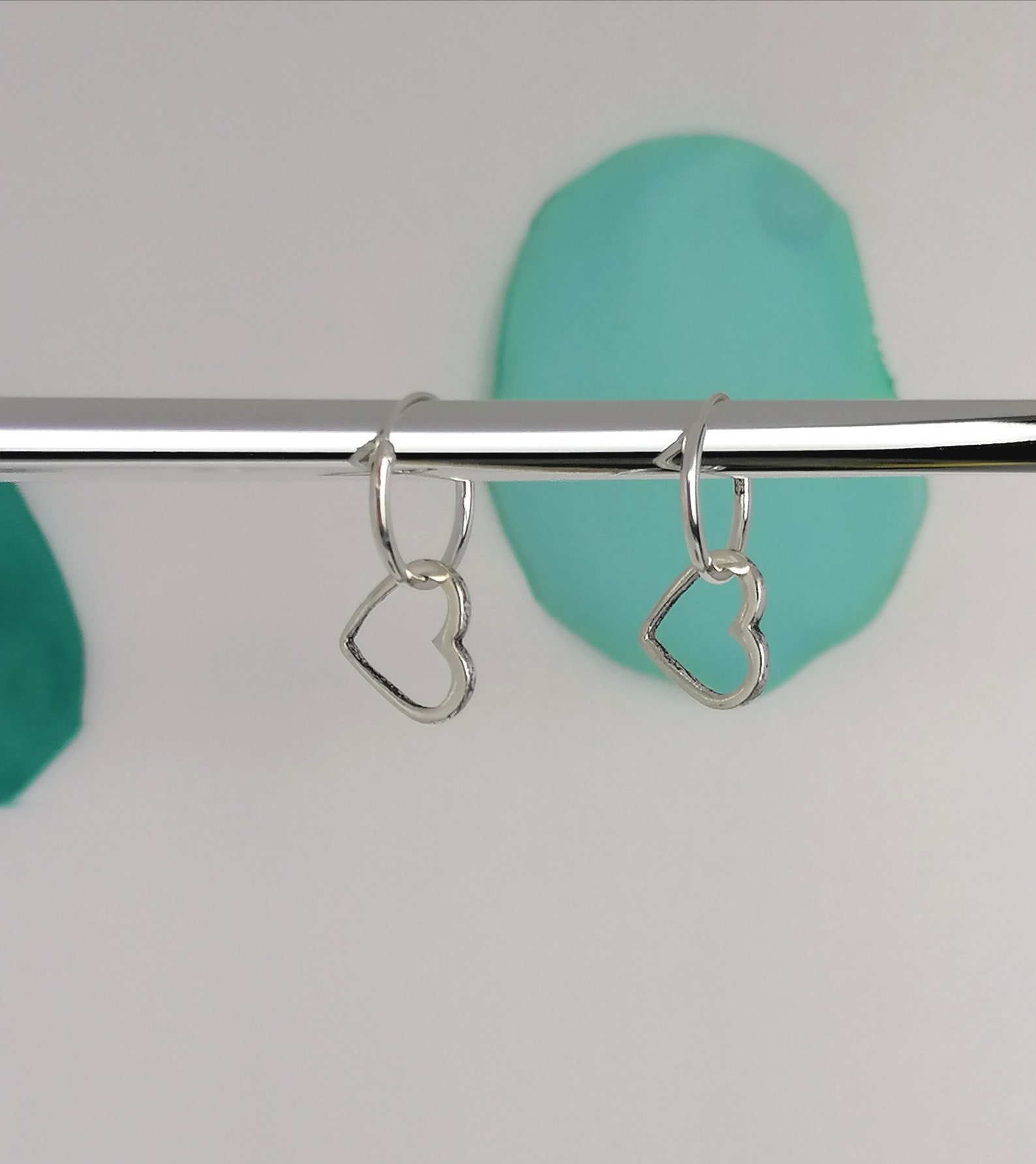 Sterling Silver Heart Drop Hoop Earrings main image 1