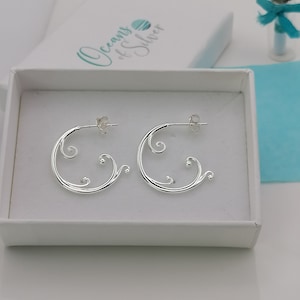 Sterling Silver Curly Wave Half Hoop Earring