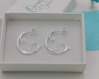 Sterling Silver Curly Wave Half Hoop Earring