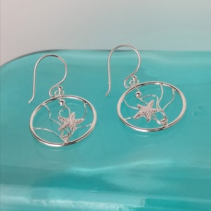 Delicate Sterling Silver Wired Starfish in the Ocean Drop Earrings