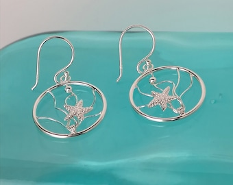 Delicate Sterling Silver Wired Starfish in the Ocean Drop Earrings