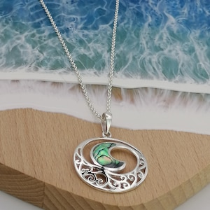 Sterling Silver Wave Pendant with Abalone Shell