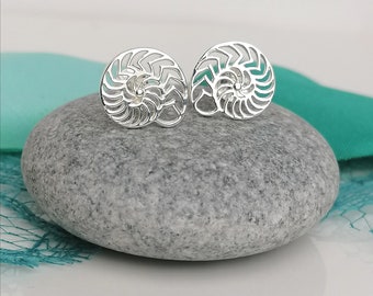 Sterling Silver Ammonite Stud Earrings