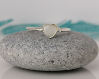 Delicate Heart Shaped Mother of Pearl Silver Ring / Stacking Ring