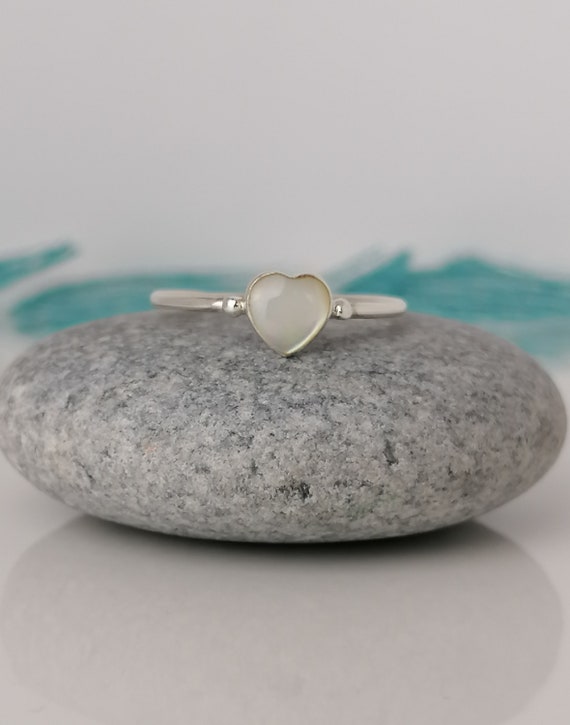 Delicate Heart Shaped Mother of Pearl Silver Ring / Stacking - Etsy