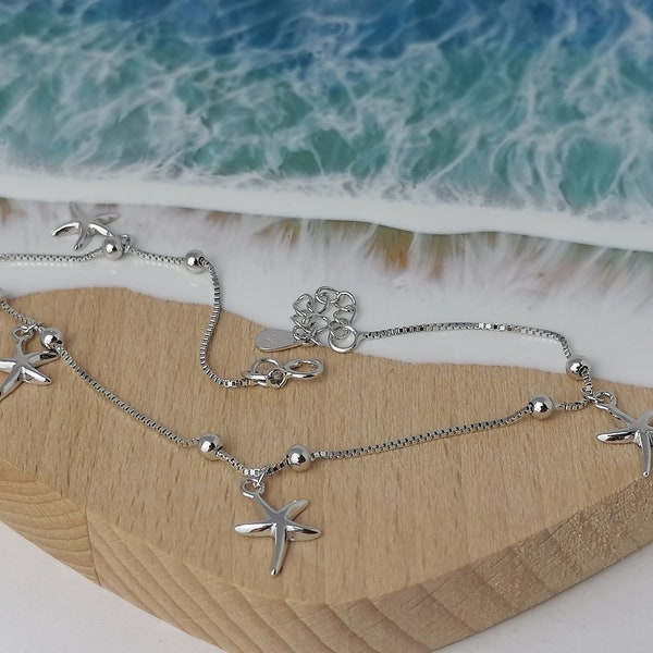 Sterling Silver Ball and Starfish Anklet - Ankle Bracelet